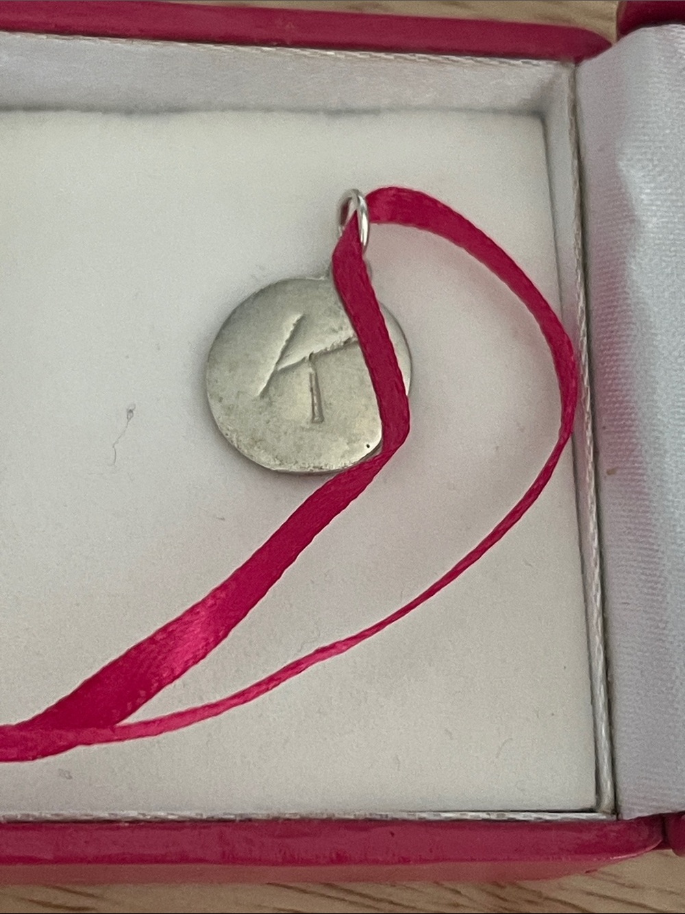 Helen Ficalora Sterling Silver Initial 'K' Round Charm Pendant in box
